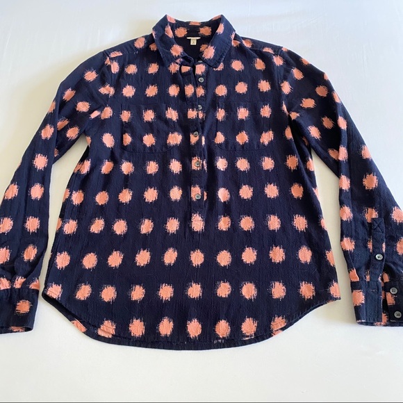 J.Crew Navy Pink Polly Popover silk-screen Polka Dot Top - Picture 3 of 6
